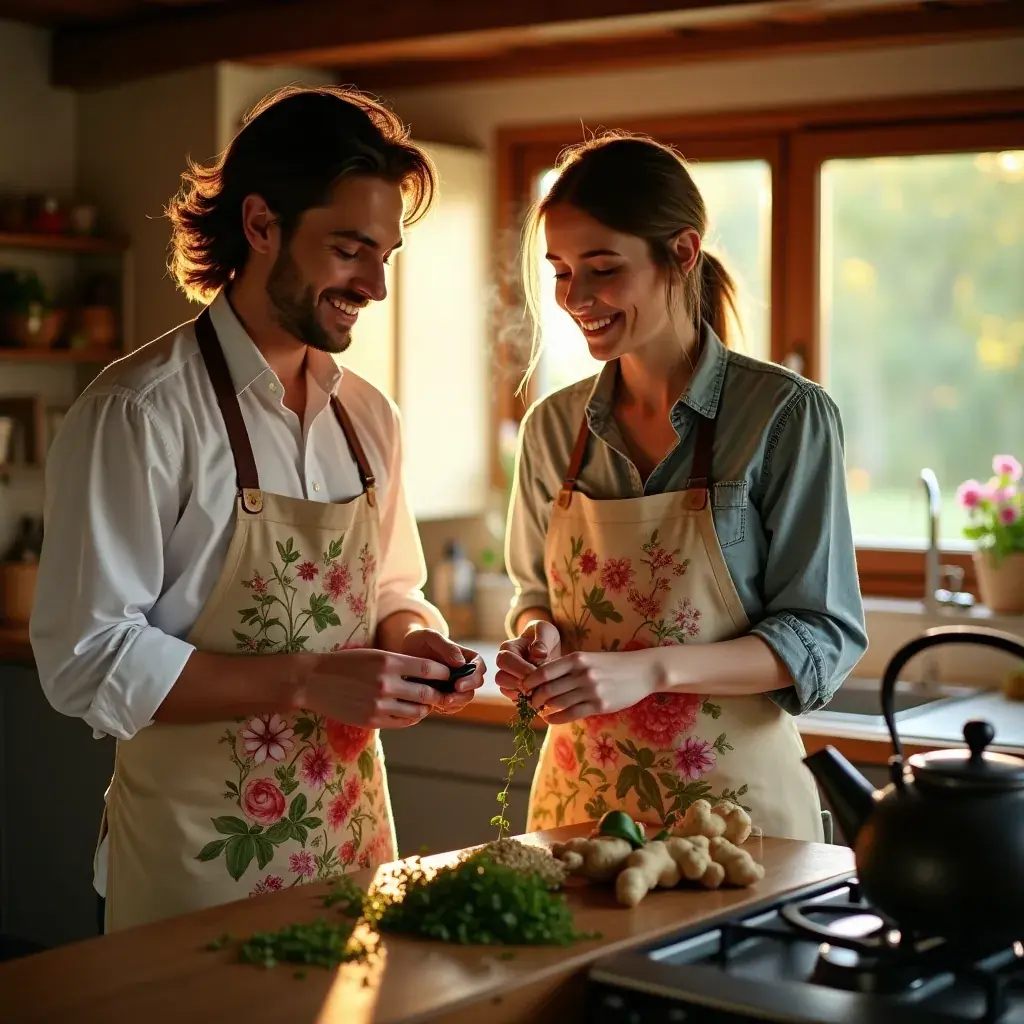 Šalica čaja uz svježe voće i suho bilje na stolu.